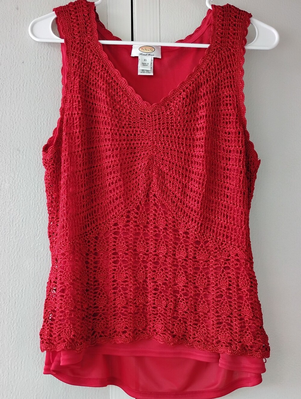 Talbots Red Crochet Overlay Sleeveless Tank